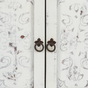 Homeroots Distressed White Wooden Carved 2 Door And 2 Drawer Cabinet  Wood 469153