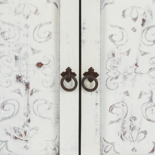 Homeroots Distressed White Wooden Carved 2 Door And 2 Drawer Cabinet  Wood 469153
