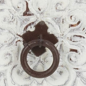 Homeroots Distressed White Wooden Carved 3 Drawer Cabinet  Wood 469154