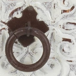 Homeroots Distressed White Wooden Carved 3 Drawer Cabinet  Wood 469154