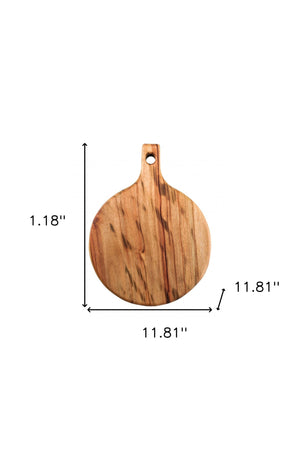 Homeroots 12" Natural Wood Anti Bacterial Round Pizza Paddle Board  Wood 469164