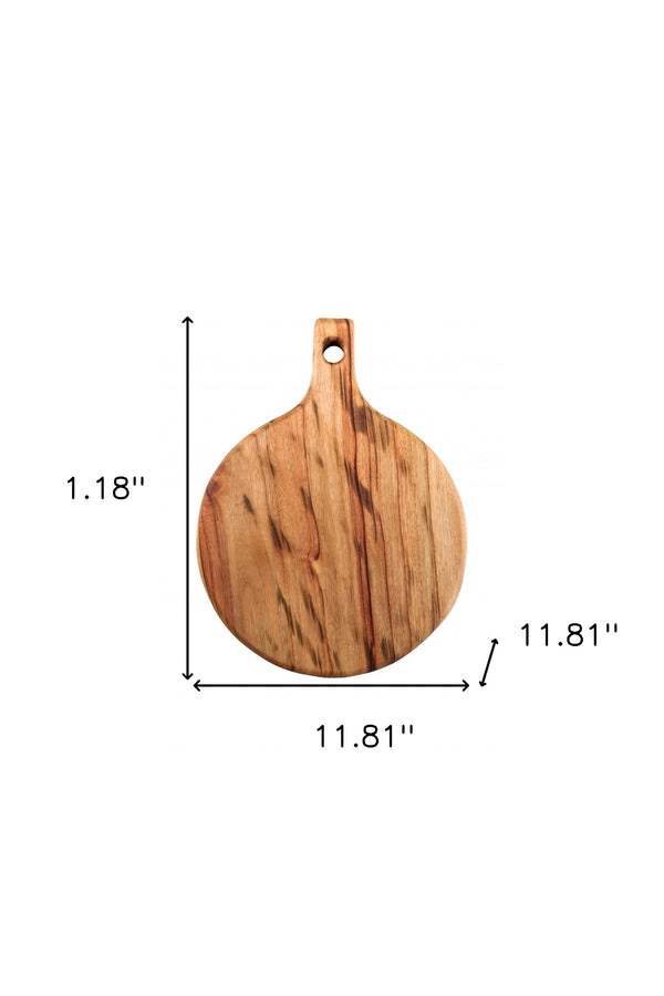 Homeroots 12" Natural Wood Anti Bacterial Round Pizza Paddle Board  Wood 469164