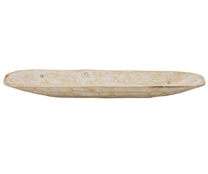 Homeroots Rustic White And Natural Handcarved Wide Oval Centerpiece Bowl   469165