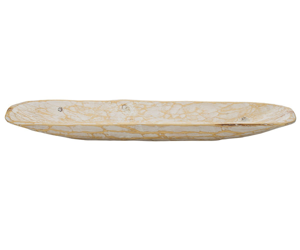 Homeroots Rustic White And Natural Handcarved Wide Oval Centerpiece Bowl   469165