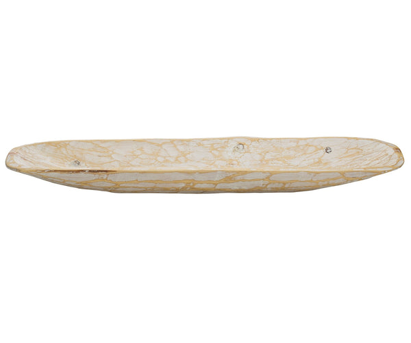 Homeroots Rustic White And Natural Handcarved Wide Oval Centerpiece Bowl   469165