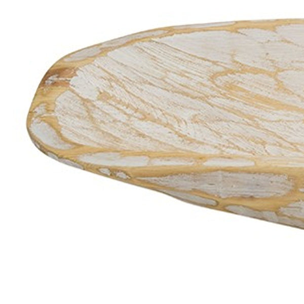 Homeroots Rustic White And Natural Handcarved Wide Oval Centerpiece Bowl   469165