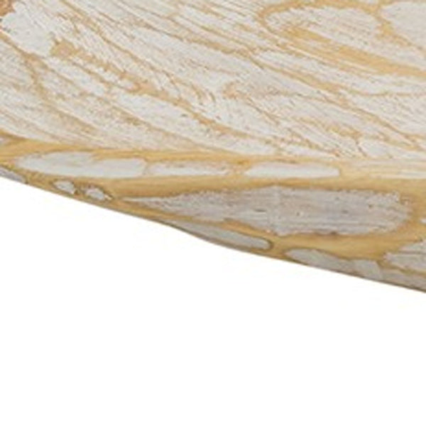 Homeroots Rustic White And Natural Handcarved Wide Oval Centerpiece Bowl   469165