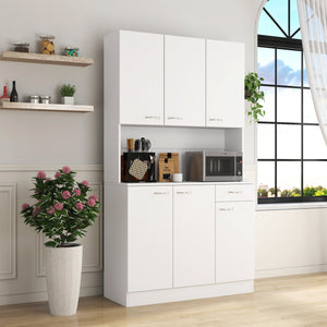 English Elm 70.87" Wardrobe Kitchen Cabinet with 6 Doors, 1 Drawer & Open Shelf — Durable Melamine MDF Storage Solution White W331S00058