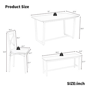 English Elm 6-Piece Dining Set with Metal Frame and MDF Tabletop, Sturdy Bench & Chairs, Modern Compact Design Gray W578P333489