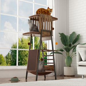 English Elm Modern 58 Inch Cat Tower with Sisal Scratching Mat Hammock and Perch for Large Breeds W2641P460041