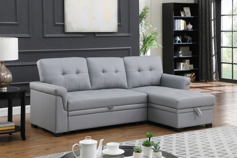 English Elm Jardin Vegan Leather Sleeper Sectional with Reversible Chaise and Hidden Storage B2749S00209