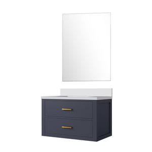 English Elm Blue Single Sink Vanity Set With White Quartz Countertop & Frameless Mirror - Stylish Bathroom Upgrade B2731S01426