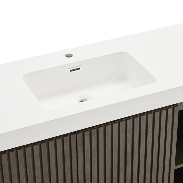 English Elm Grace Floating Walnut Vanity with Solid Surface Sink and Soft Close Storage Drawers Oak,Smoke W1865S00223