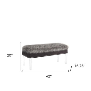 HomeRoots 42" Chic Gray Faux Fur Storage Bench with Clear Acrylic Frame & Flip Top for Modern Interiors 469297
