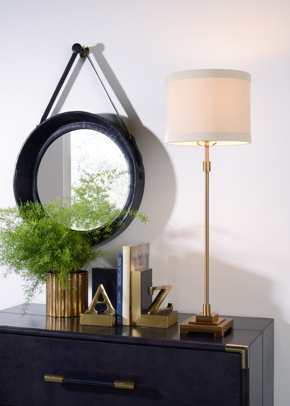 Wildwood Bailey Antique Brass Table Lamp With Slim 33" Profile, Vintage Patina Finish For Small Spaces 46931