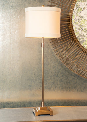 Wildwood Bailey Antique Brass Table Lamp With Slim 33" Profile, Vintage Patina Finish For Small Spaces 46931