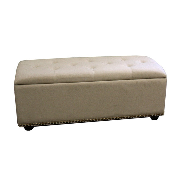 Homeroots 17" Beige And Black Upholstered Microfiber Bench With Flip Top  Manufactured Wood 469318