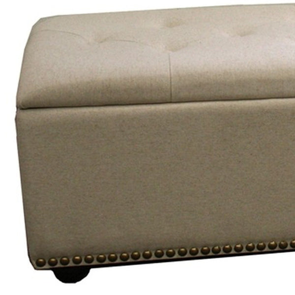 Homeroots 17" Beige And Black Upholstered Microfiber Bench With Flip Top  Manufactured Wood 469318