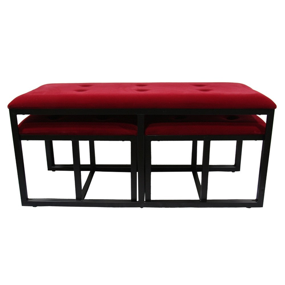 Homeroots 18" Red And Black Upholstered Microfiber Bench  Manufactured Wood 469319