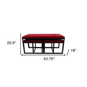 Homeroots 18" Red And Black Upholstered Microfiber Bench  Manufactured Wood 469319