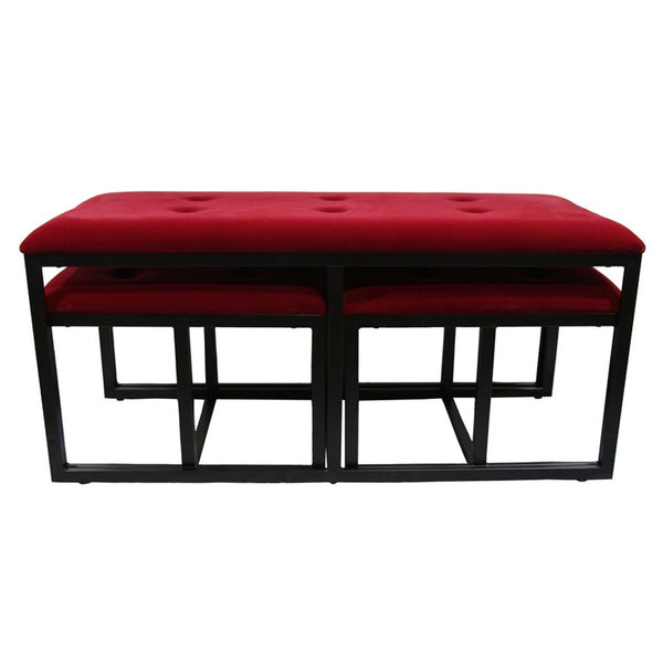 Homeroots 18" Red And Black Upholstered Microfiber Bench  Manufactured Wood 469319