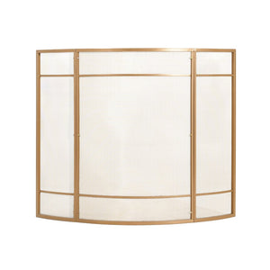 English Elm Regina Curved Iron Fireplace Screen with Welded Grid for Modern Minimalist Interiors Golden N775P386929G
