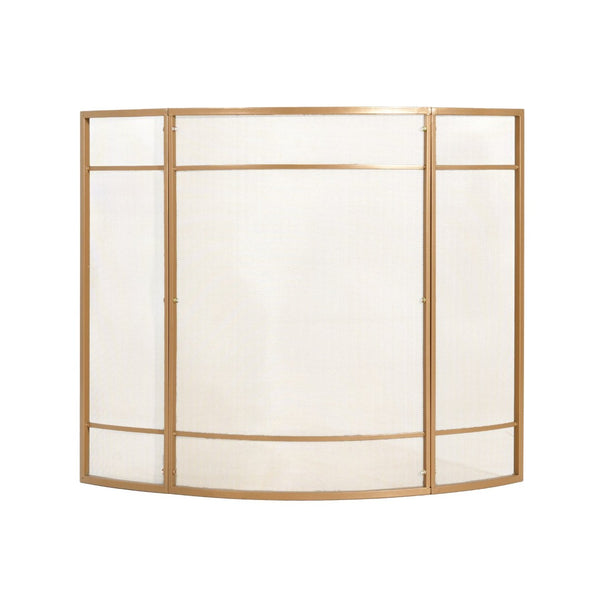 English Elm Regina Curved Iron Fireplace Screen with Welded Grid for Modern Minimalist Interiors Golden N775P386929G