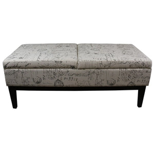 HomeRoots Black Vintage Postcard Print Dual Lift Storage Bench - Stylish Seating & Ample Hidden Storage Solution 469322