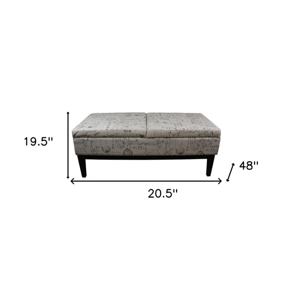 HomeRoots Black Vintage Postcard Print Dual Lift Storage Bench - Stylish Seating & Ample Hidden Storage Solution 469322