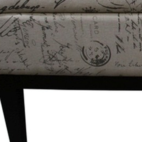HomeRoots Black Vintage Postcard Print Dual Lift Storage Bench - Stylish Seating & Ample Hidden Storage Solution 469322