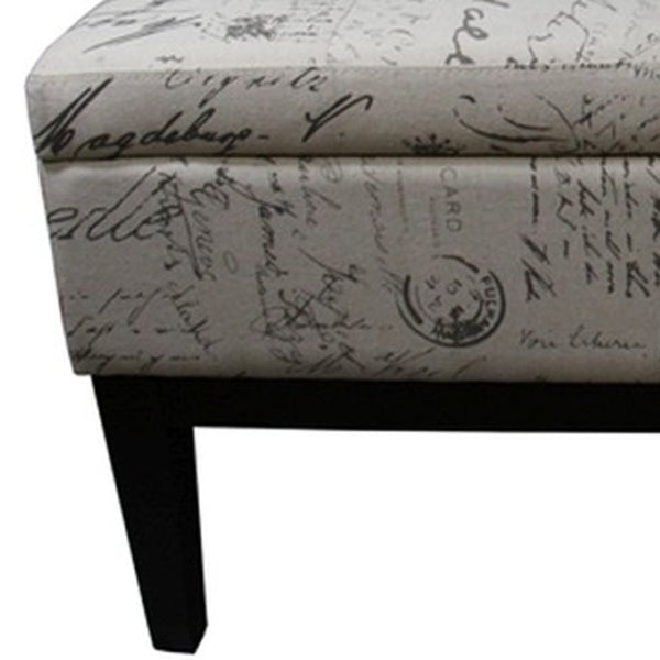 HomeRoots Black Vintage Postcard Print Dual Lift Storage Bench - Stylish Seating & Ample Hidden Storage Solution 469322