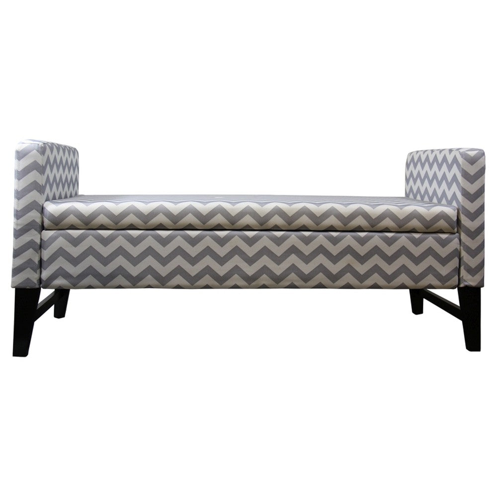 Homeroots 53" Gray And White And Black Upholstered Polyester Blend Geometric Bench With Flip Top  Metal 469323