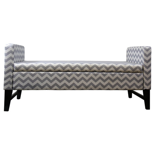 Homeroots 53" Gray And White And Black Upholstered Polyester Blend Geometric Bench With Flip Top  Metal 469323