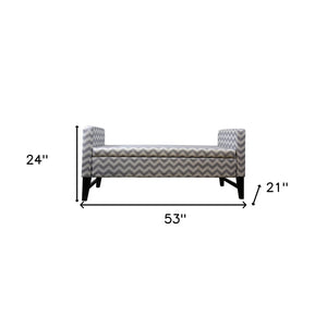 Homeroots 53" Gray And White And Black Upholstered Polyester Blend Geometric Bench With Flip Top  Metal 469323