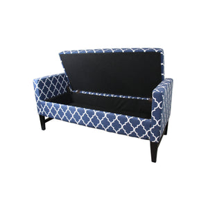 Homeroots Blue And White Quatrefoil Dark Wood Storage Bench  Manufactured Wood 469327