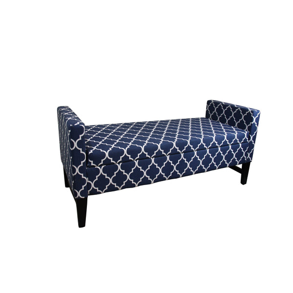 Homeroots Blue And White Quatrefoil Dark Wood Storage Bench  Manufactured Wood 469327