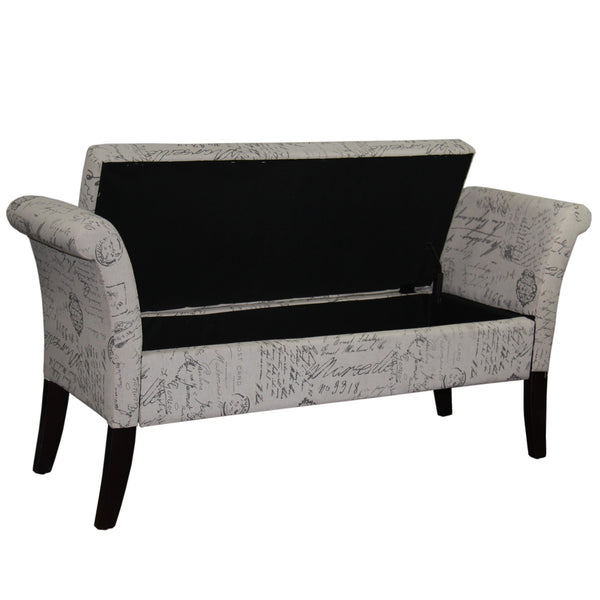 Homeroots 54" Black And White Fabric Upholstered Storage Bench With Flip Top  Solid And Manufactured Wood 469330