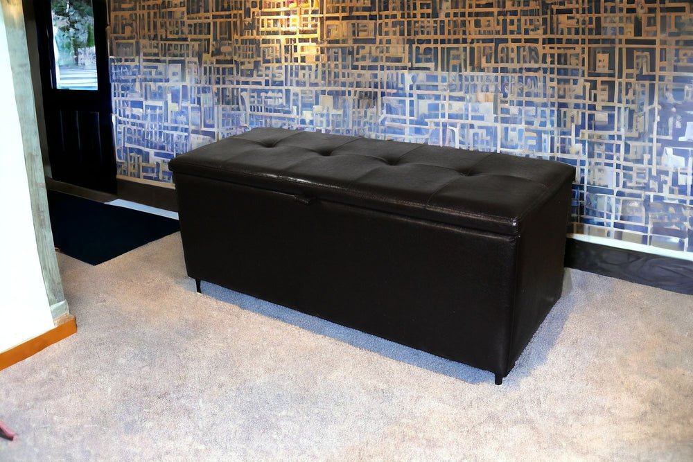 Homeroots 17" Brown Upholstered Faux Leather Bench With Flip Top  Manufactured Wood 469331