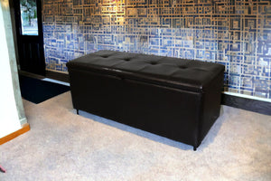 Homeroots 17" Brown Upholstered Faux Leather Bench With Flip Top  Manufactured Wood 469331