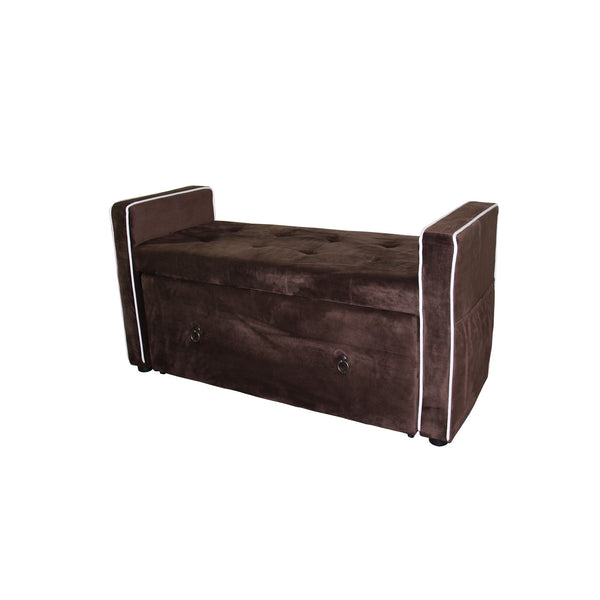Homeroots Brown Suede Shoe Storage Bench With Drawer  Metal 469341