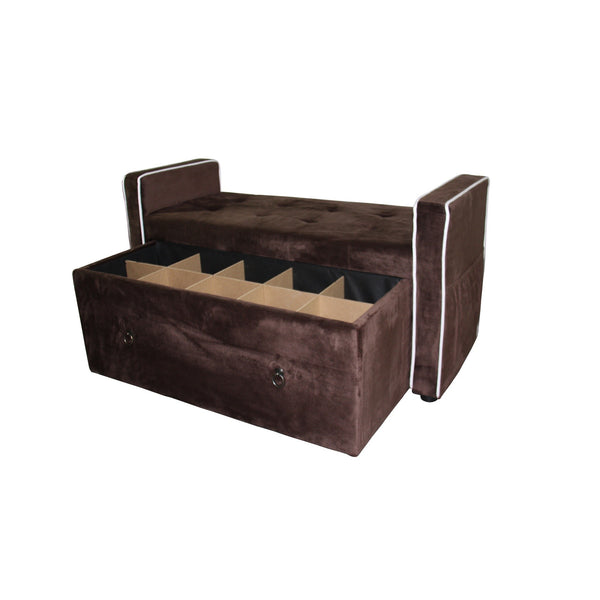 Homeroots Brown Suede Shoe Storage Bench With Drawer  Metal 469341