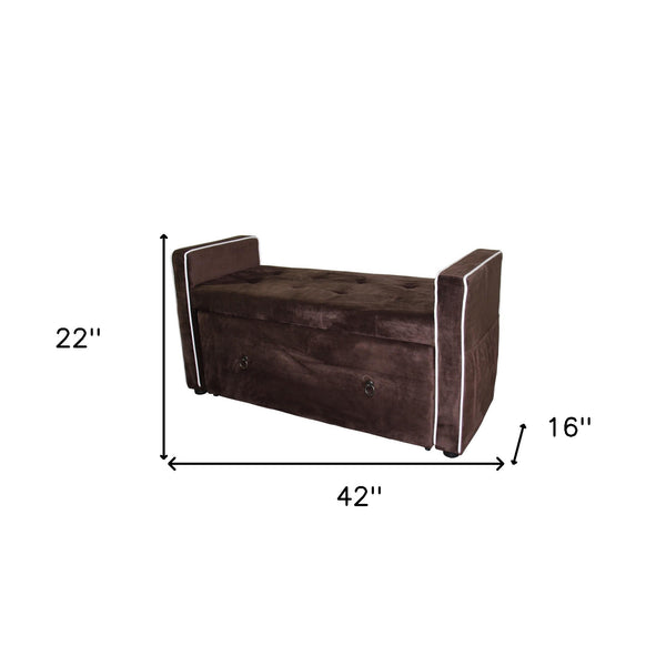 Homeroots Brown Suede Shoe Storage Bench With Drawer  Metal 469341