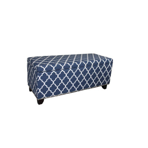 Homeroots 42" Blue And White And Dark Brown Upholstered Polyester Quatrefoil Bench With Flip Top  Manufactured Wood 469343
