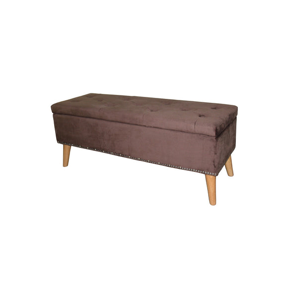 Homeroots Cozy Brown Suede Storage Bench  Solid Wood 469344