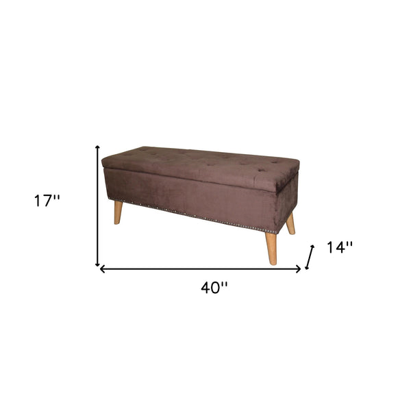 Homeroots Cozy Brown Suede Storage Bench  Solid Wood 469344