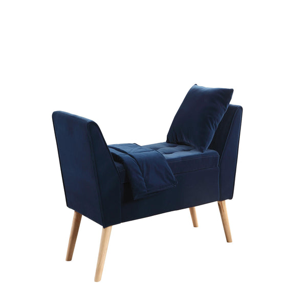 Homeroots 47" Navy Blue And Natural Upholstered Microsuede Bench With Flip Top  Manufactured Wood 469349