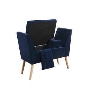 Homeroots 47" Navy Blue And Natural Upholstered Microsuede Bench With Flip Top  Manufactured Wood 469349