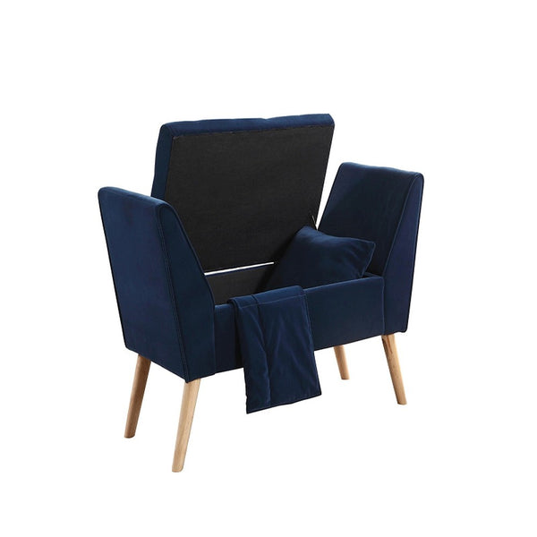 Homeroots 47" Navy Blue And Natural Upholstered Microsuede Bench With Flip Top  Manufactured Wood 469349