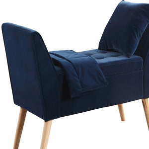 Homeroots 47" Navy Blue And Natural Upholstered Microsuede Bench With Flip Top  Manufactured Wood 469349