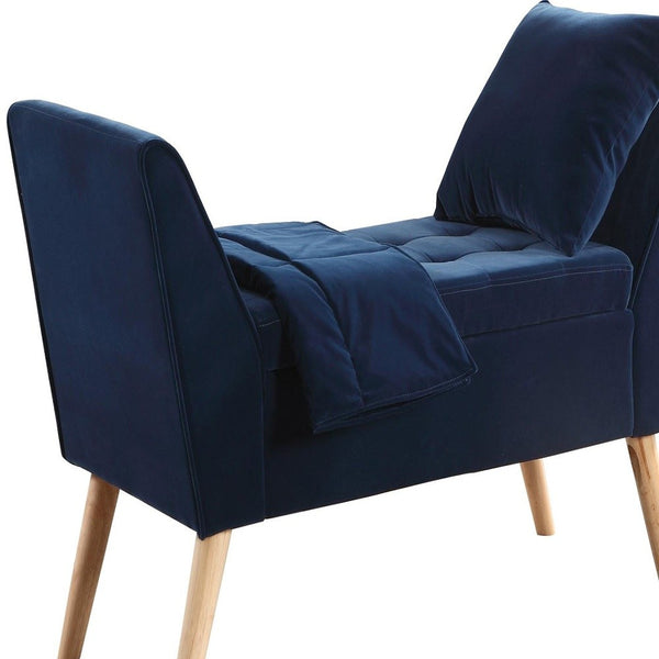 Homeroots 47" Navy Blue And Natural Upholstered Microsuede Bench With Flip Top  Manufactured Wood 469349